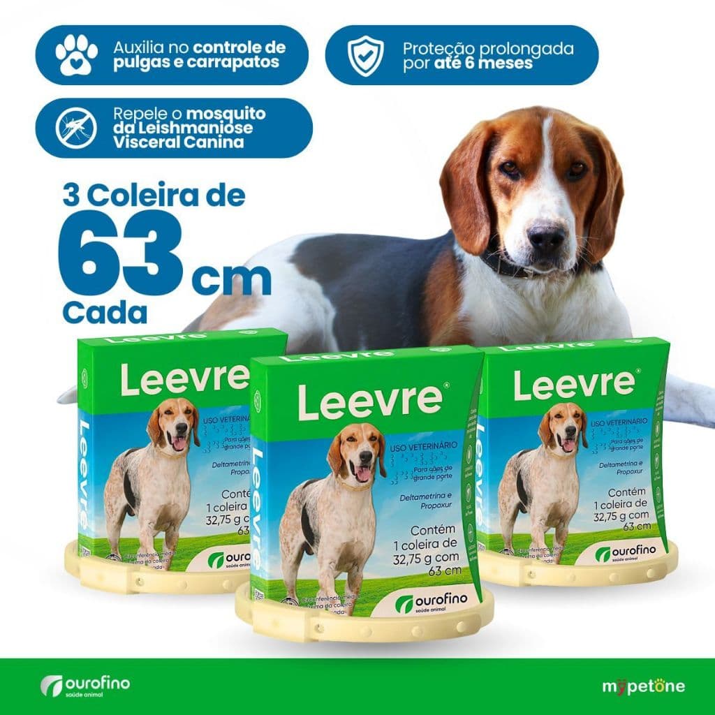 3 Coleira Leevre 63cm Ourofino Antiparasitária Antipulgas para Cães Médio e Grande