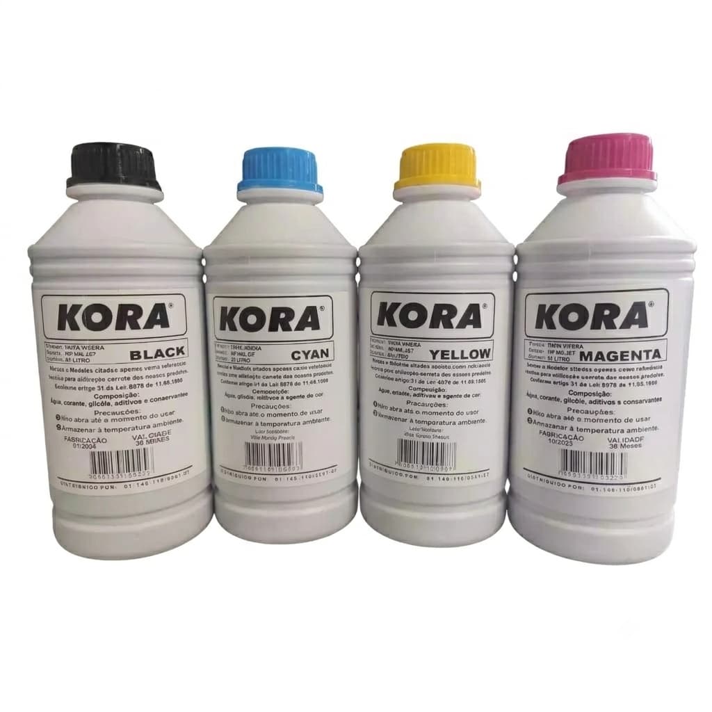 Tinta Kora Vivera HP Ink Jet Universal 1 Litro Preto Azul Vermelho Amarelo Cores mais Vibrantes