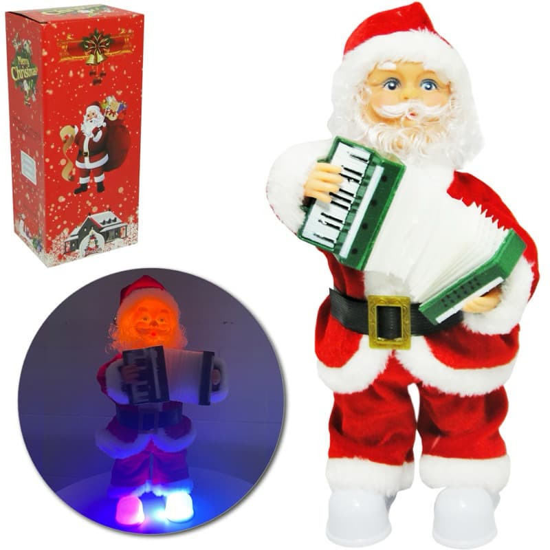 PAPAI NOEL MUSICAL COM MOVIMENTO DE NATAL + SANFONA E LUZ A PILHA 38CM