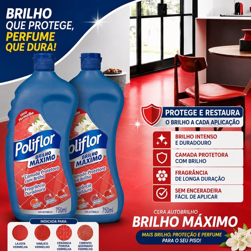 Poliflor Brilho Máximo Cera Autobrillo Vermelha 750ml