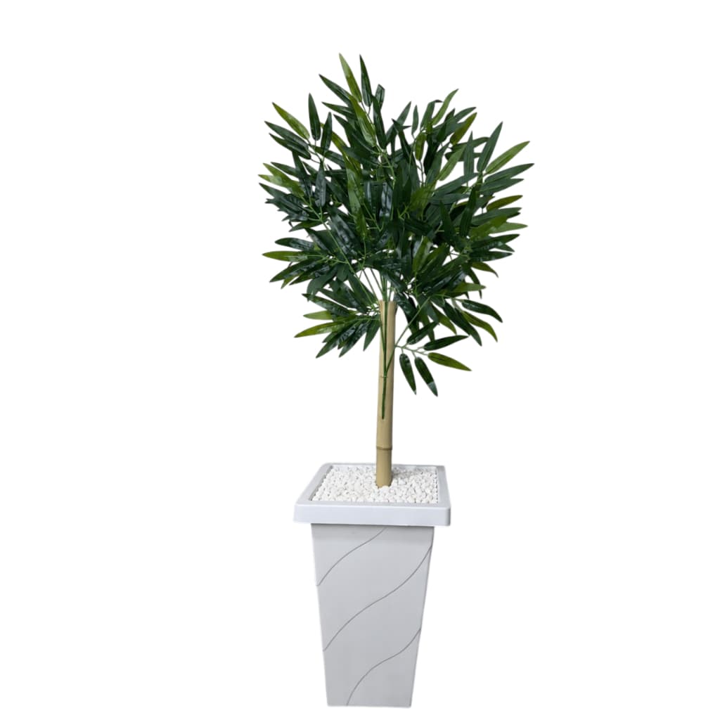 Planta Artificial Com Vaso Bambu 1 Metro  + Vaso Grande Decorativo Grande