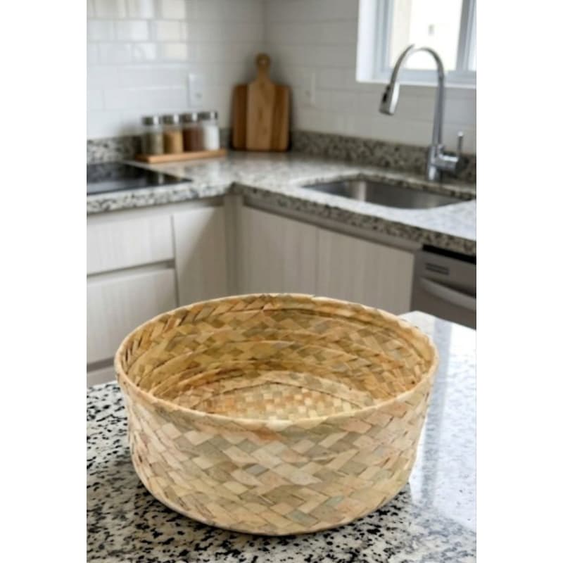 Cesta redonda 25x10cm cachipot de palha carnaúba de pão fruteira organizador decorativo