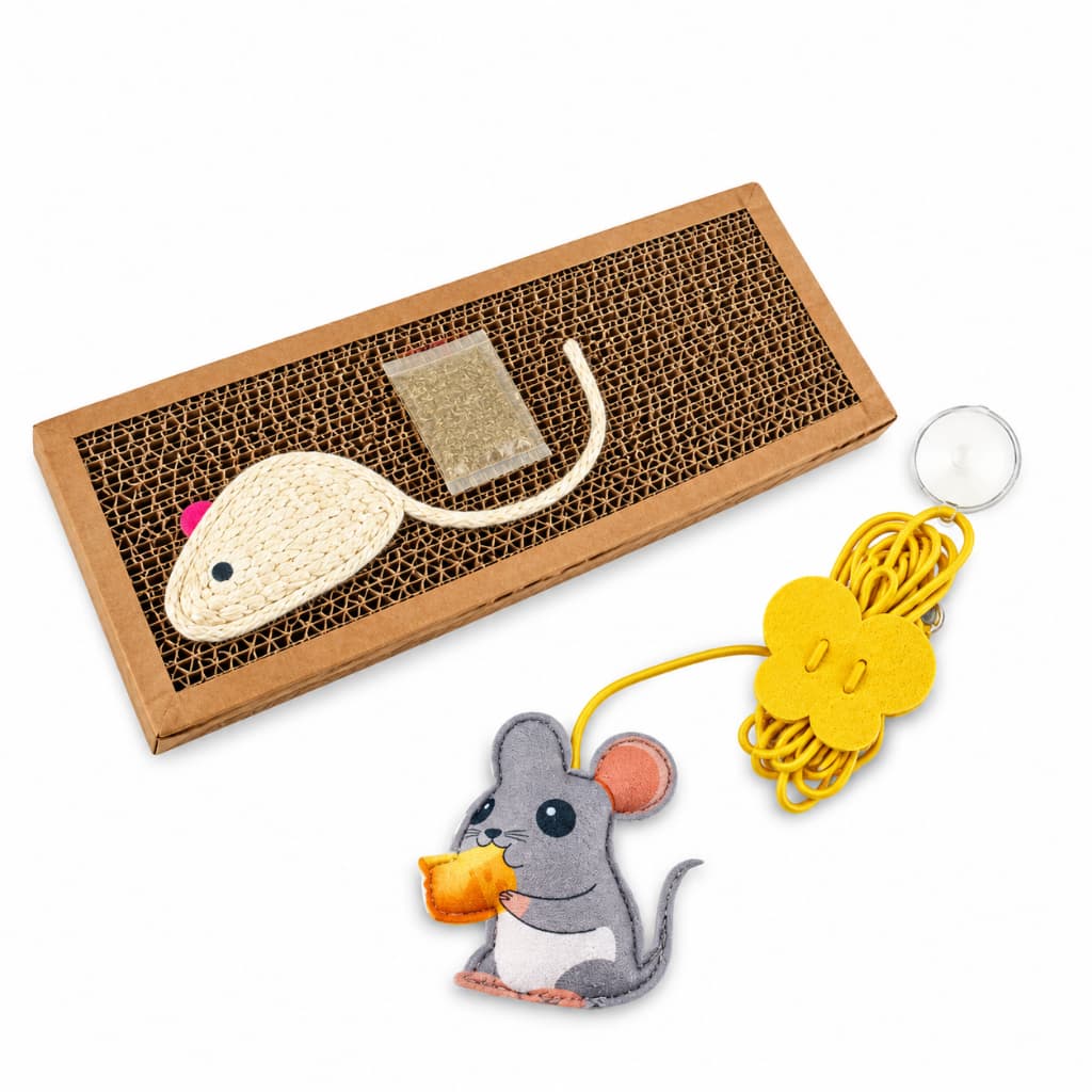 Kit Arranhador Interativo - Tapete Arranhador mais Brinquedo Suspenso Elástico