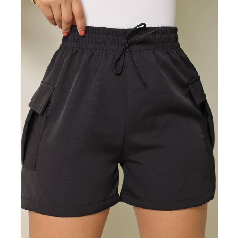 Short Feminino Cargo Alfaiataria Cintura Alta Casual Moderno Confortável Tendência