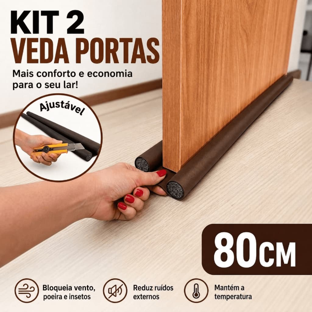 Kit 2 Tapa Porta Protetor Rolinho Veda Porta Duplo Marrom Ajustável Anti Poeira Resistente MR - 80cm