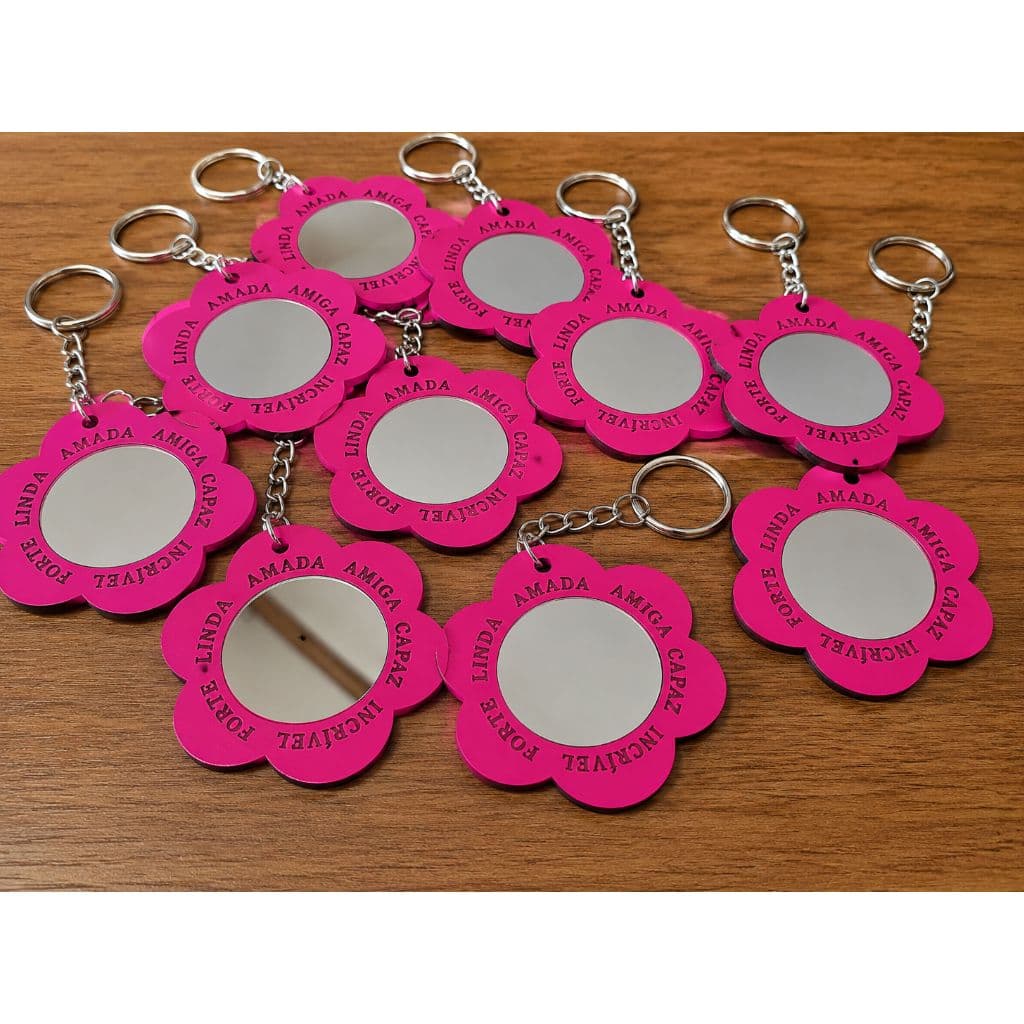 Chaveiro Flor MDF com Espelho - Acabamento Refinado e Pronto para Uso, Ideal para Presentes