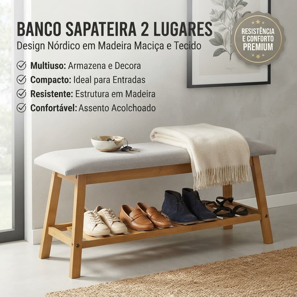 Banco Organizador Sapateira 2 Lugares Decoração Envio Imediato full
