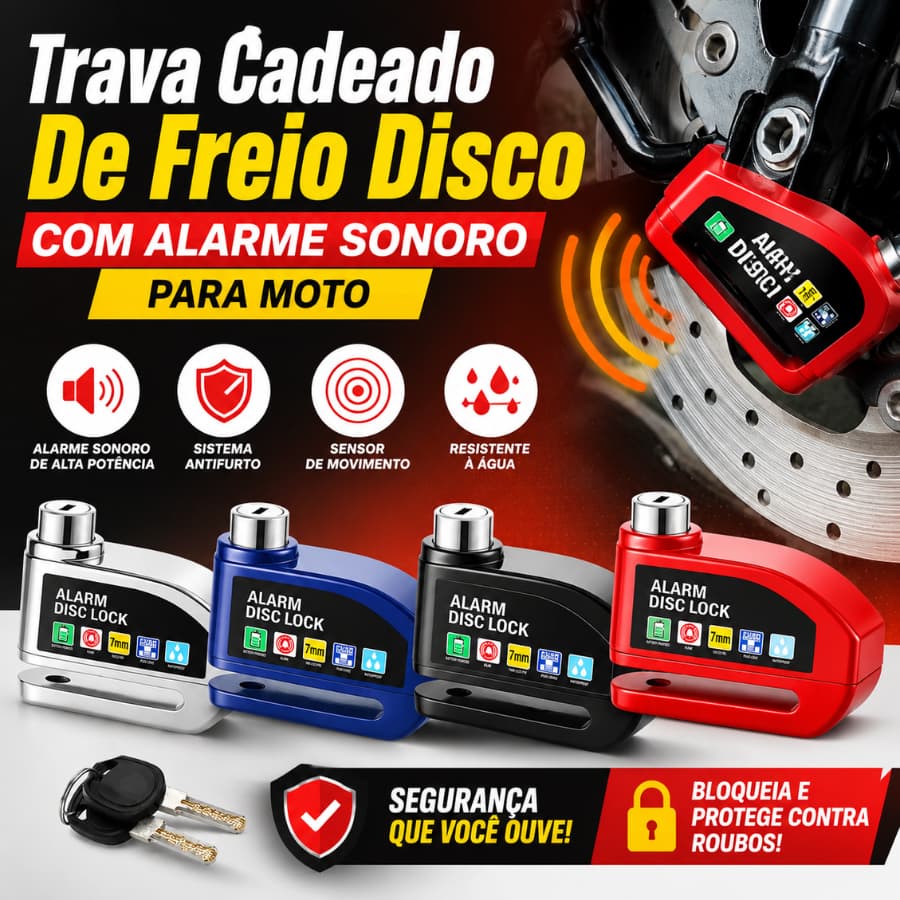 Trava Cadeado De Freio Disco Com Alarme Sonoro Para Moto Antifurto Sensor