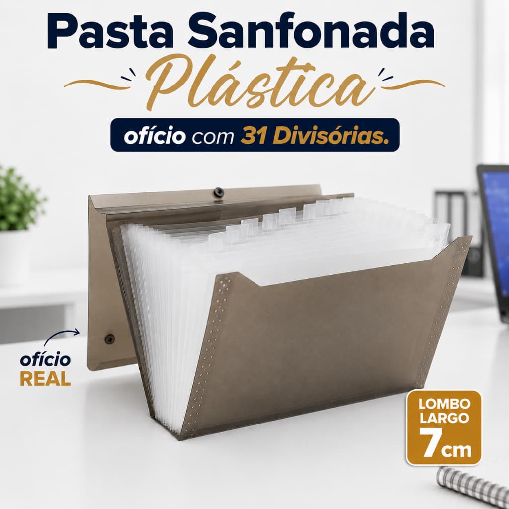 Pasta Sanfonada Plastica Fume C/31 Div. Oficio ACP