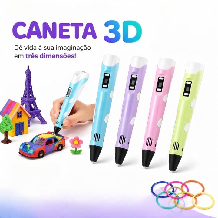 Caneta 3D com Filamentos Impressora 3D Manual Infantil e Adulto DIY Unibom