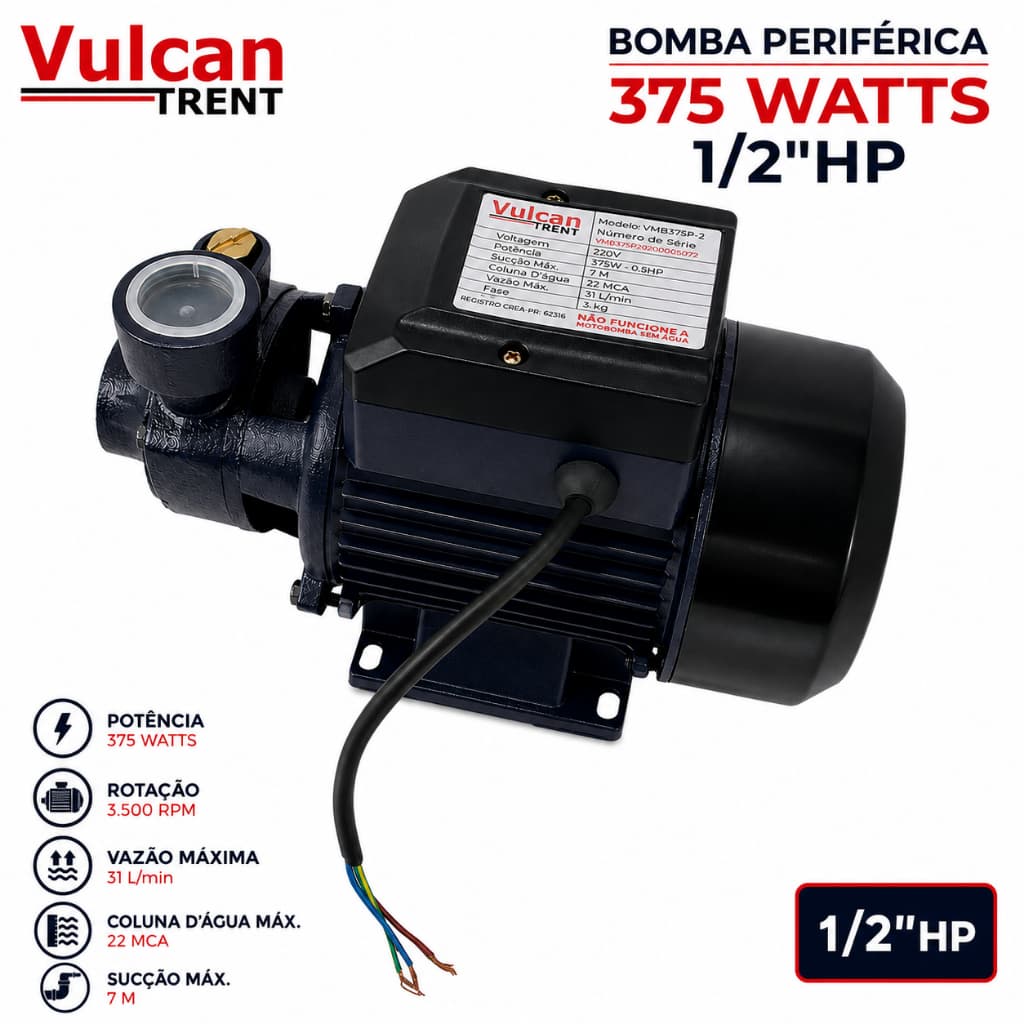 Bomba Periferica 375 watts 1,2Hp Vulcan Trent 1'' Polegadas