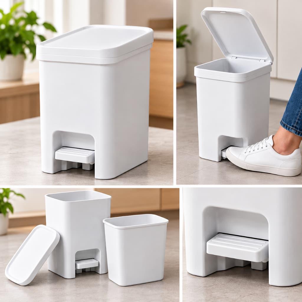 Lixeira Pedal Compacta Resistente 6 Litros Branca Fácil Uso Residencial Escritório