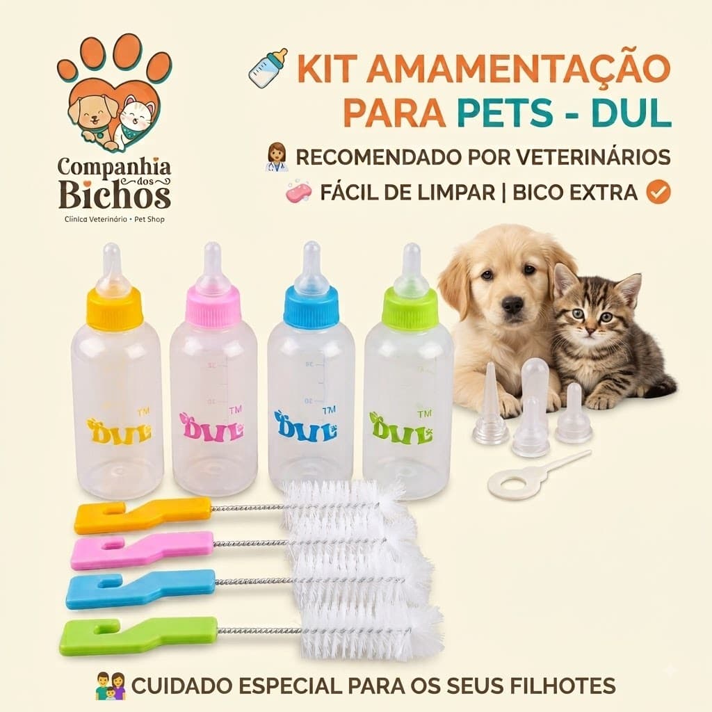 Mamadeira Pet 60ml Filhotes Cachorros Gatos Cães Coelhos - Kit Com 7 Peças