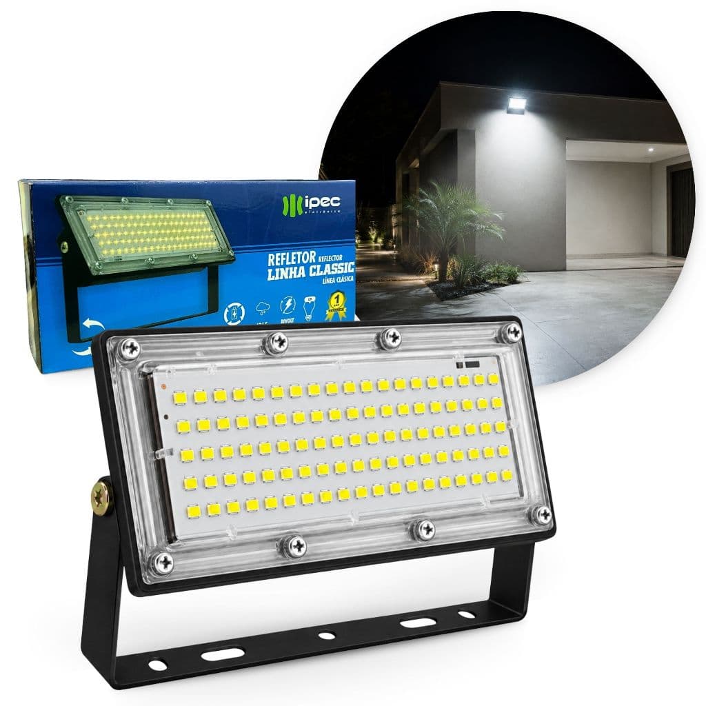 Refletor Led 60w Ip65 Branco Frio 6500k Holofote Luz Ipec