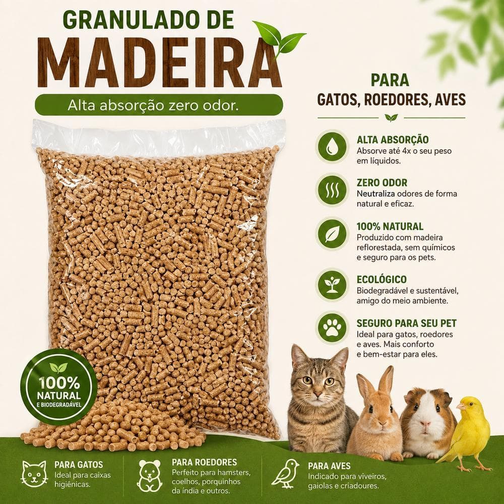 Granulado de Madeira Higiênico Pellets Natural para Roedores Hamster Coelho Porquinho da Índia Aves Alta Absorção