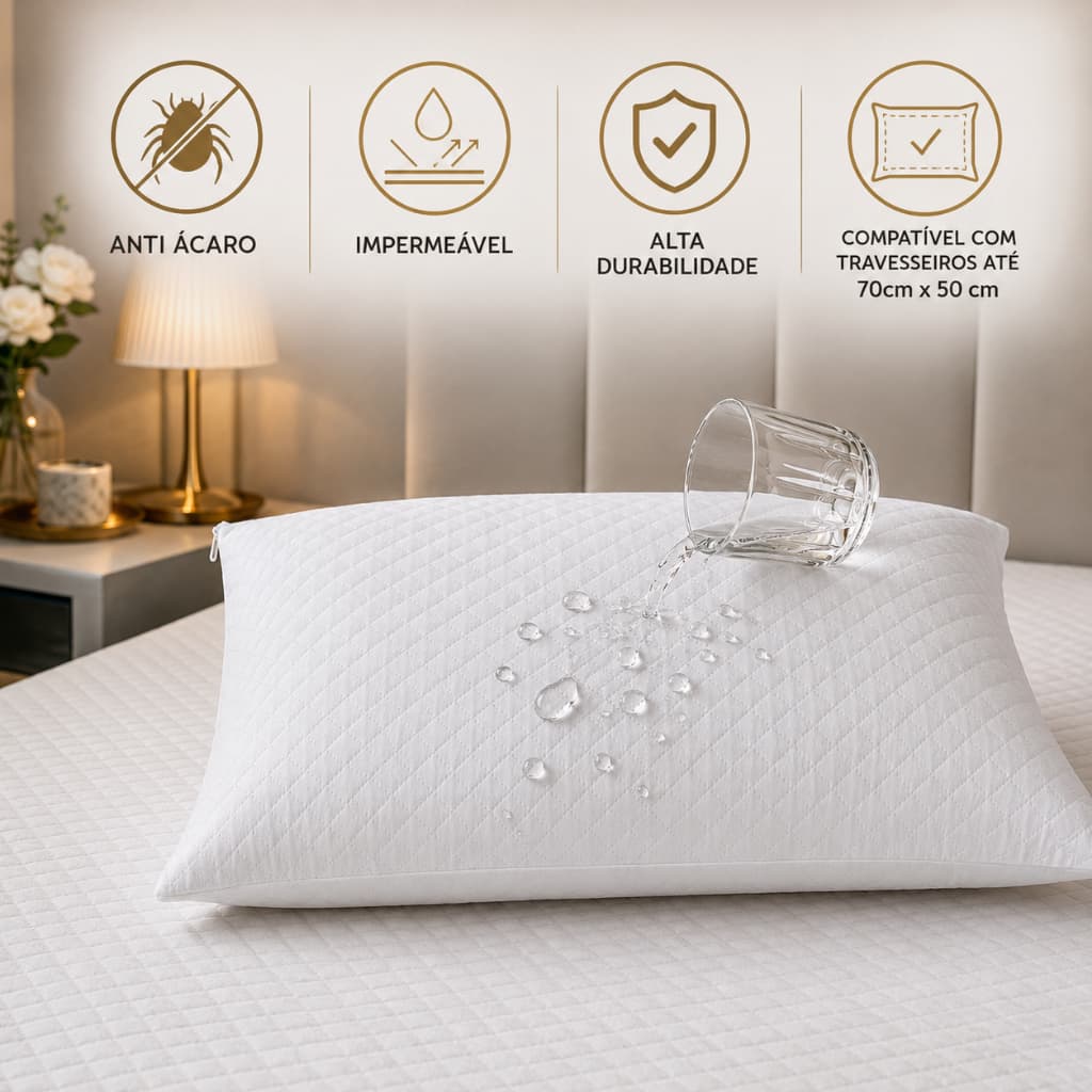 Kit Protetor de Travesseiro Impermeável Anti Liquido/Ácaro  Matelado com Zíper Kit 1//2/3/4 Unidades