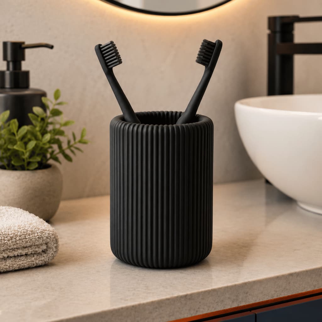 Porta Escova de Dente Organizador Canelado para Banheiro Bancada Moderno