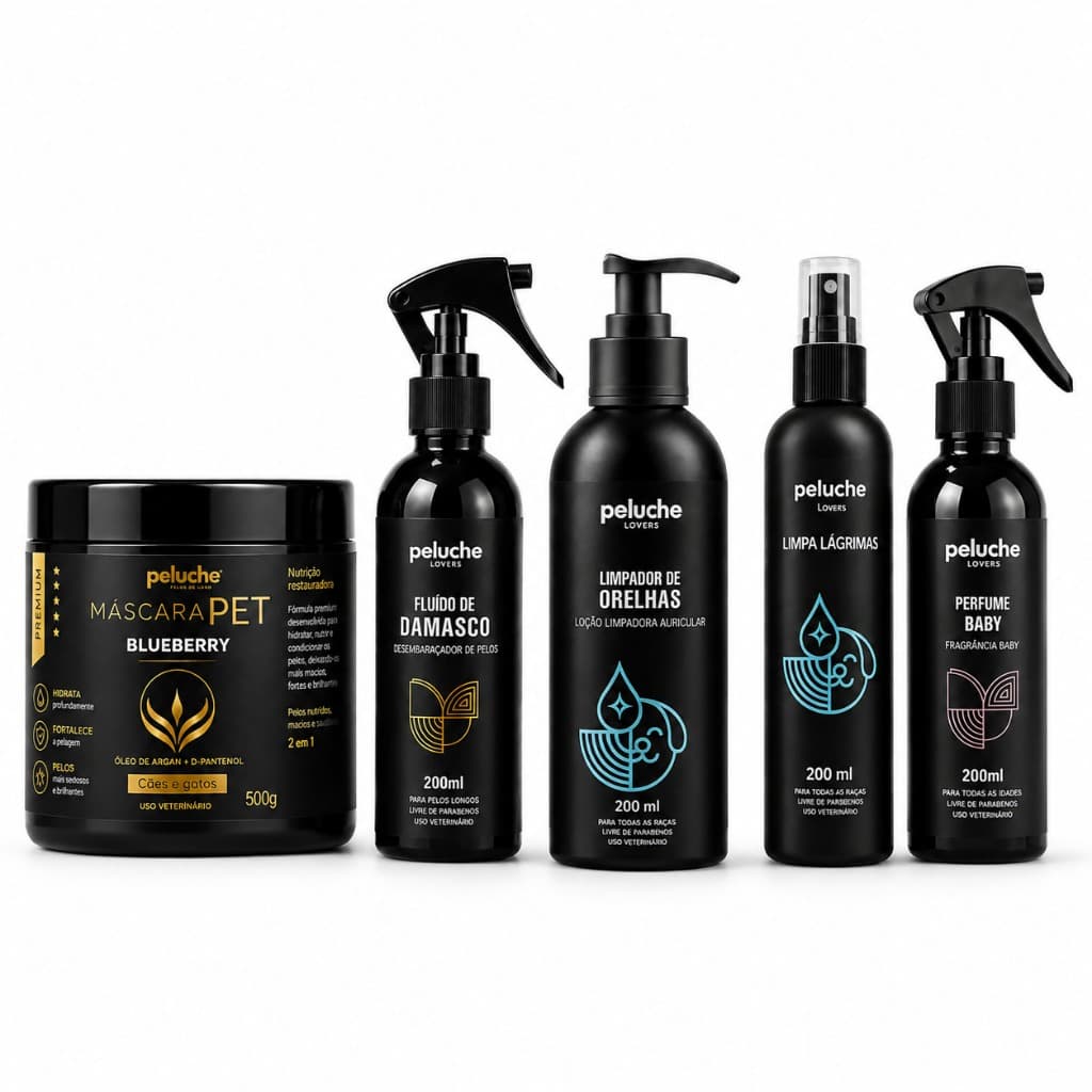 Spa para Cachorro Máscara Hidratação Desembaraçador Limpa Lágrimas Orelhas Perfume Baby Peluche Kit Completo