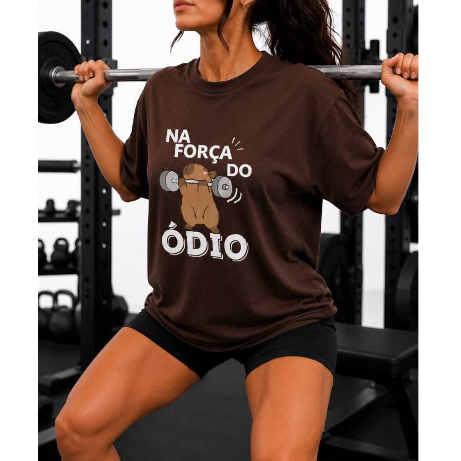 Camiseta Feminina Oversized 100% Algodão Academia Fitness Treino Musculação Estampa Na Força do Ódio