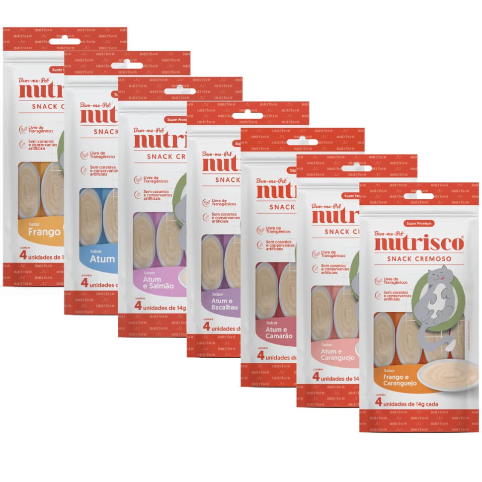 Kit Com 8 Petiscos Gato Cremosos Nutrisco Sabores De 56g Cada
