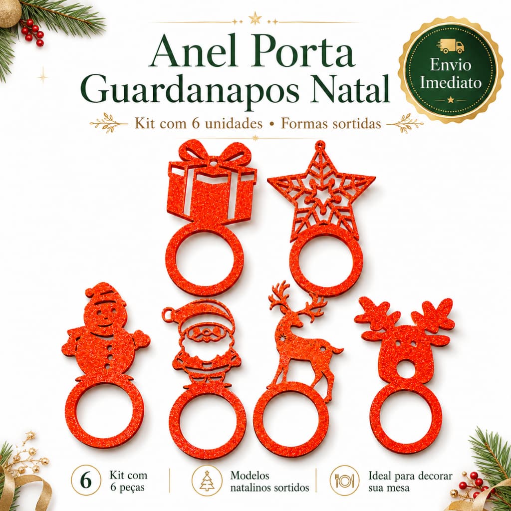 Kit Anel 6 Porta Guardanapo Natal Anel Mesa Posta Ceia Formas Sortidas Envio Imediato
