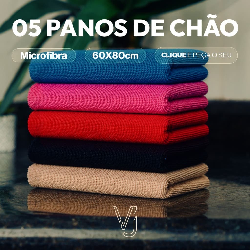 Kit 05 Panos Microfibra 60x80 Limpeza Carro e Chão Alta Absorção Não Risca
