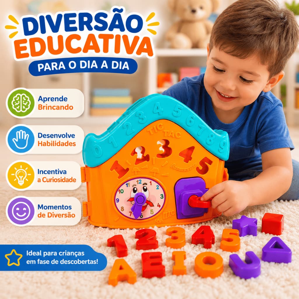 Casinha Interativa Infantil Brinquedo Educativo Letras Números Formas Com Chave E INMETRO