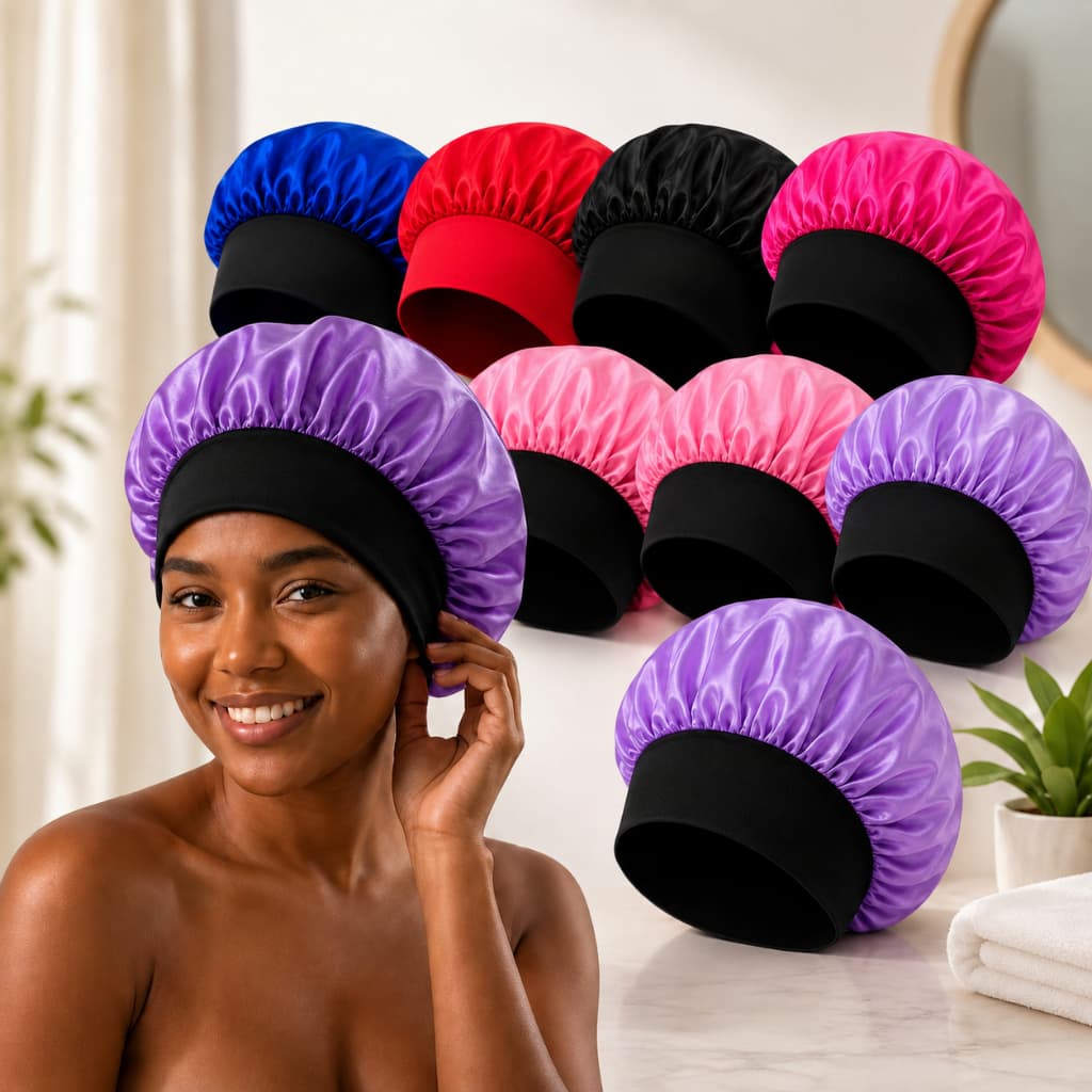 Kit3-12 Touca de Cetim Premium com Faixa Larga – Touca para Dormir e Proteção dos Cabelos