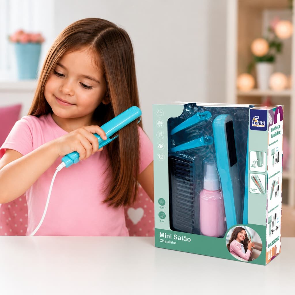 Chapinha Secador Infantil Kit Salão De Beleza Com Acessórios Fenix