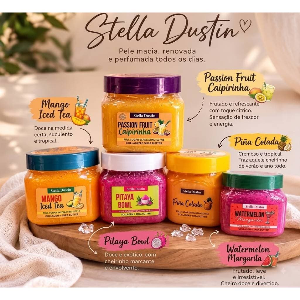 Esfoliante Corporal Stella Dustin 500g - Sugar Scrub Diversas Fragrâncias - Pele Macia e Hidratada
