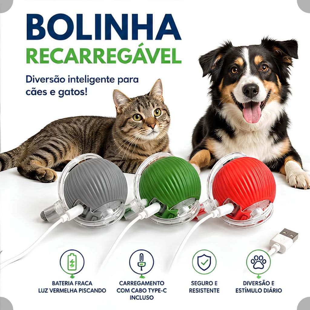 Bolinha Pet Interativa Recarregável Inteligente Brinquedo para Cães e Gatos