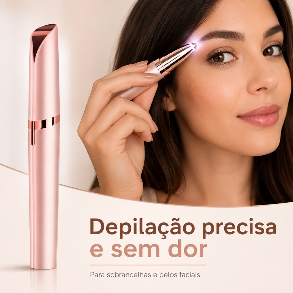 Caneta Depiladora Sobrancelha Elétrica USB Recarregável Aparador Facial Feminino com LED