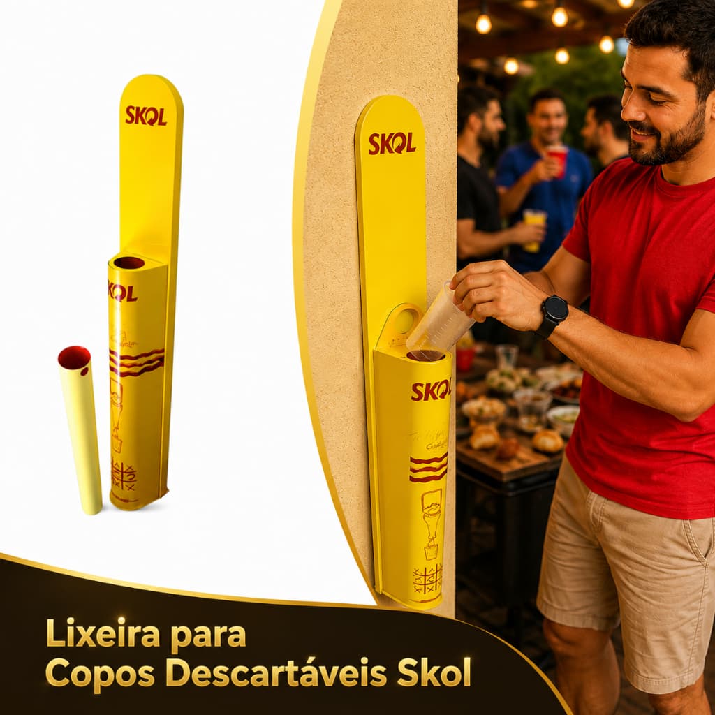Lixeira Skol para Copos Descartáveis Recolhedor Festa Churrasco Faculdade