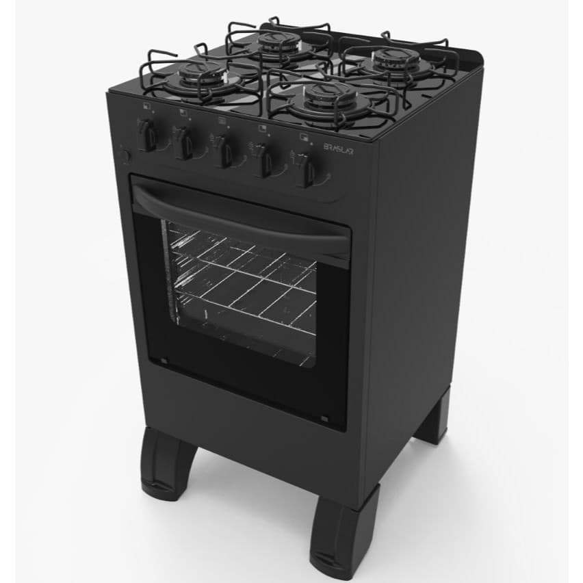 Fogão De Piso á Gás Braslar 4 bocas Carina Preto com mesa de Vidro Acendimento Automático