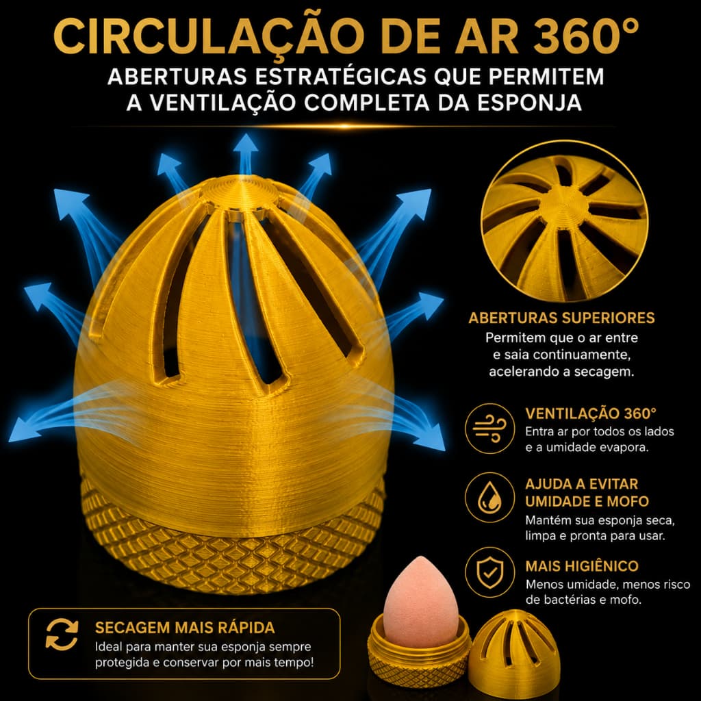 Porta Esponja de Maquiagem Ventilado 3D + Esponja de Maquiagem Grátis de Brinde