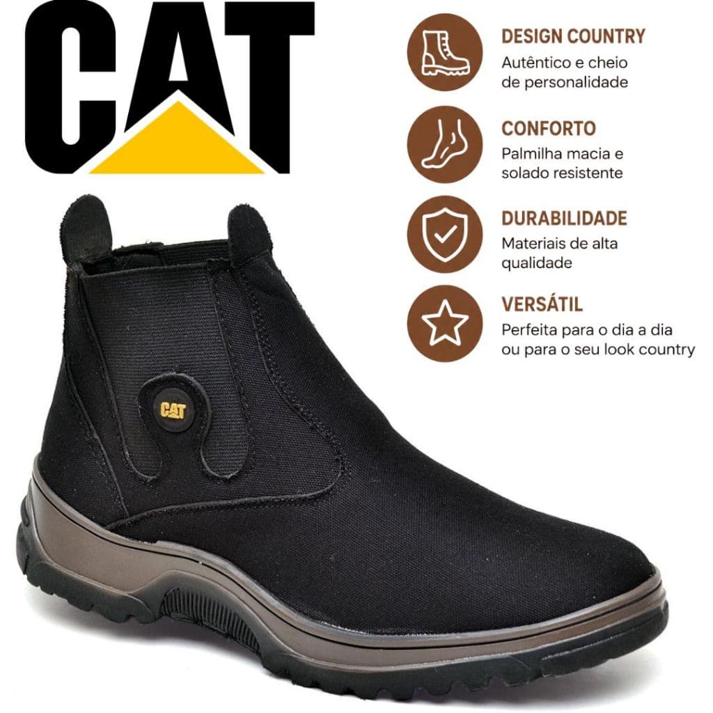 Bota Masculina Caterpillar Botina Country Cano Curto com Elástico Solado Borracha