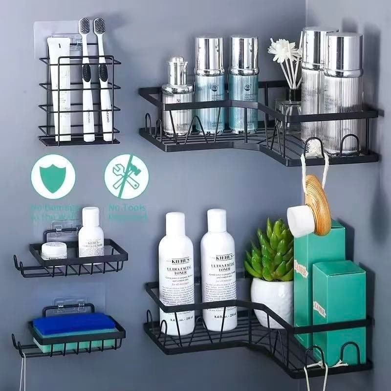 Kit 5 Organizador de Canto Aramado Multiuso, Suporte Armazenamento para Cozinha e Banheiro, Preto Resistente