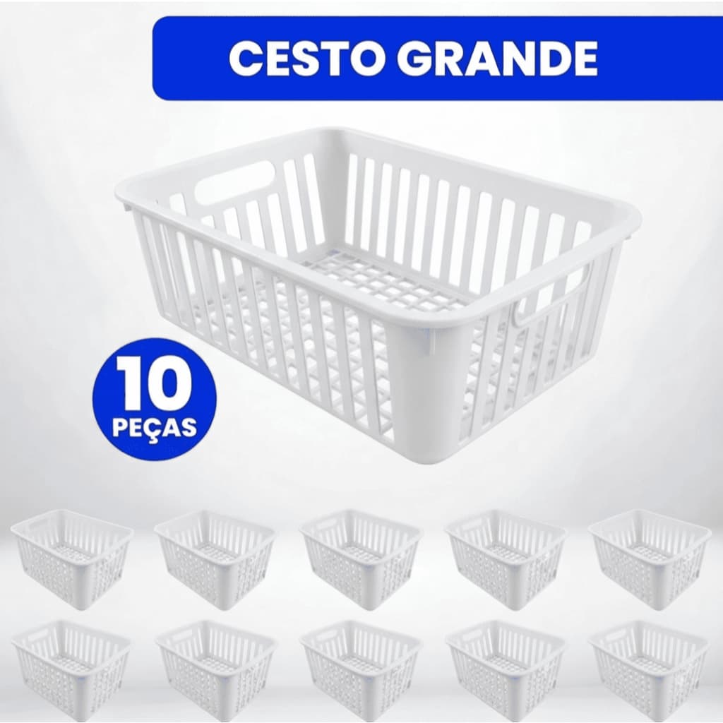 Kit 10 Cestos Organizadores Multiuso 3,8L Empilháveis de Plástico