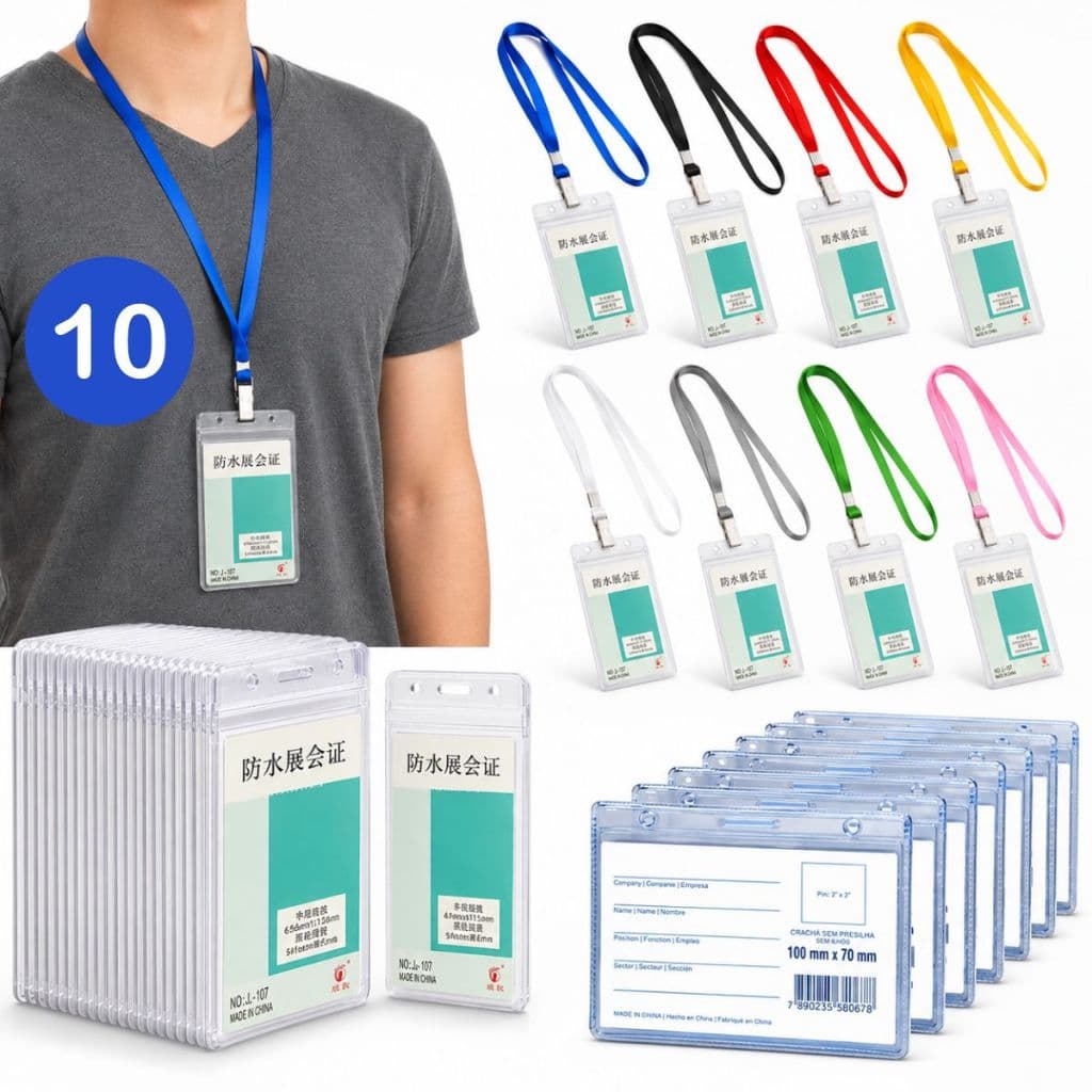10 Cordão Porta Cracha Jacare Suporte Cartão Transparente Vertical