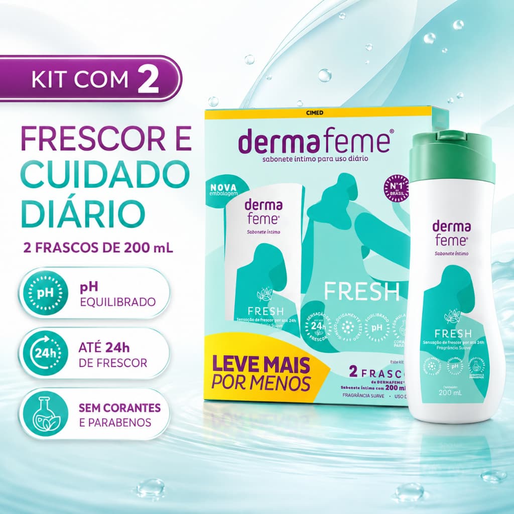 Kit DermaFeme Refresh Sabonetes Íntimos Cimed 200ml Cada – Uso Diário pH Equilibrado - Original