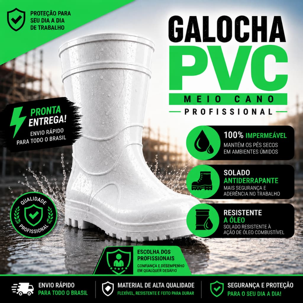 Bota Galocha Impermeável BRANCA EPI PVC Açougue Frigorifico Limpeza ENVIO IMEDIATO !