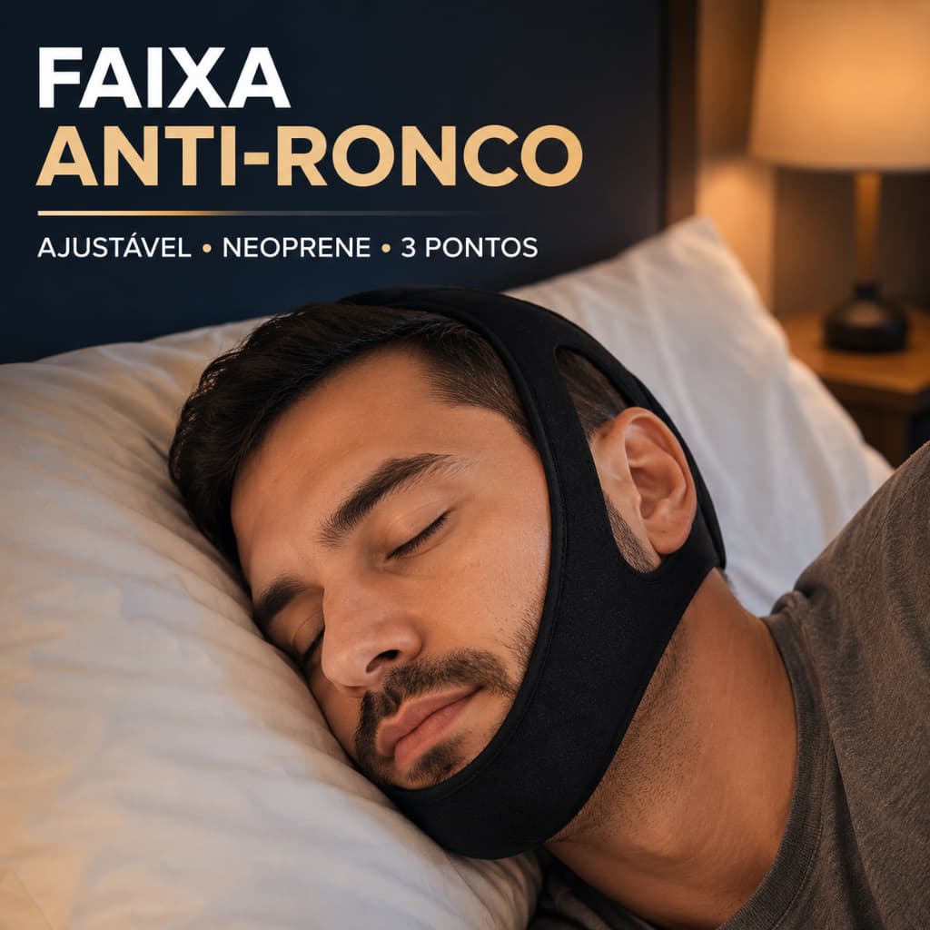 Faixa Queixeira Anti-Ronco Ajustável em Neoprene 3 Pontos Preta