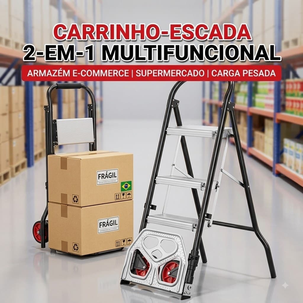 Scada de Alumínio 2 em 1 e Carrinho de Carga Dobrável Multifuncional Suporta até 250KG Reforçada Yesop