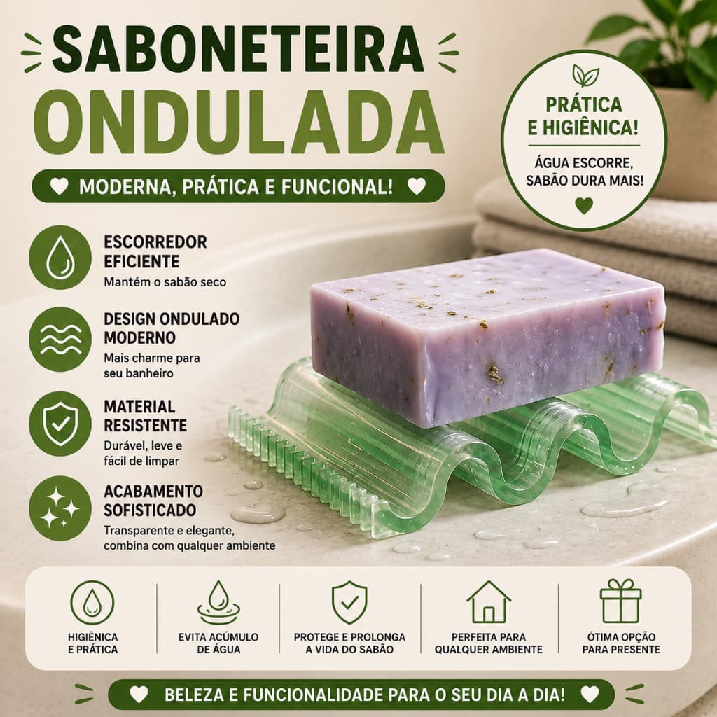 Saboneteira Moderna Ondulada Escorredor Porta Sabonete Banheiro Lavabo