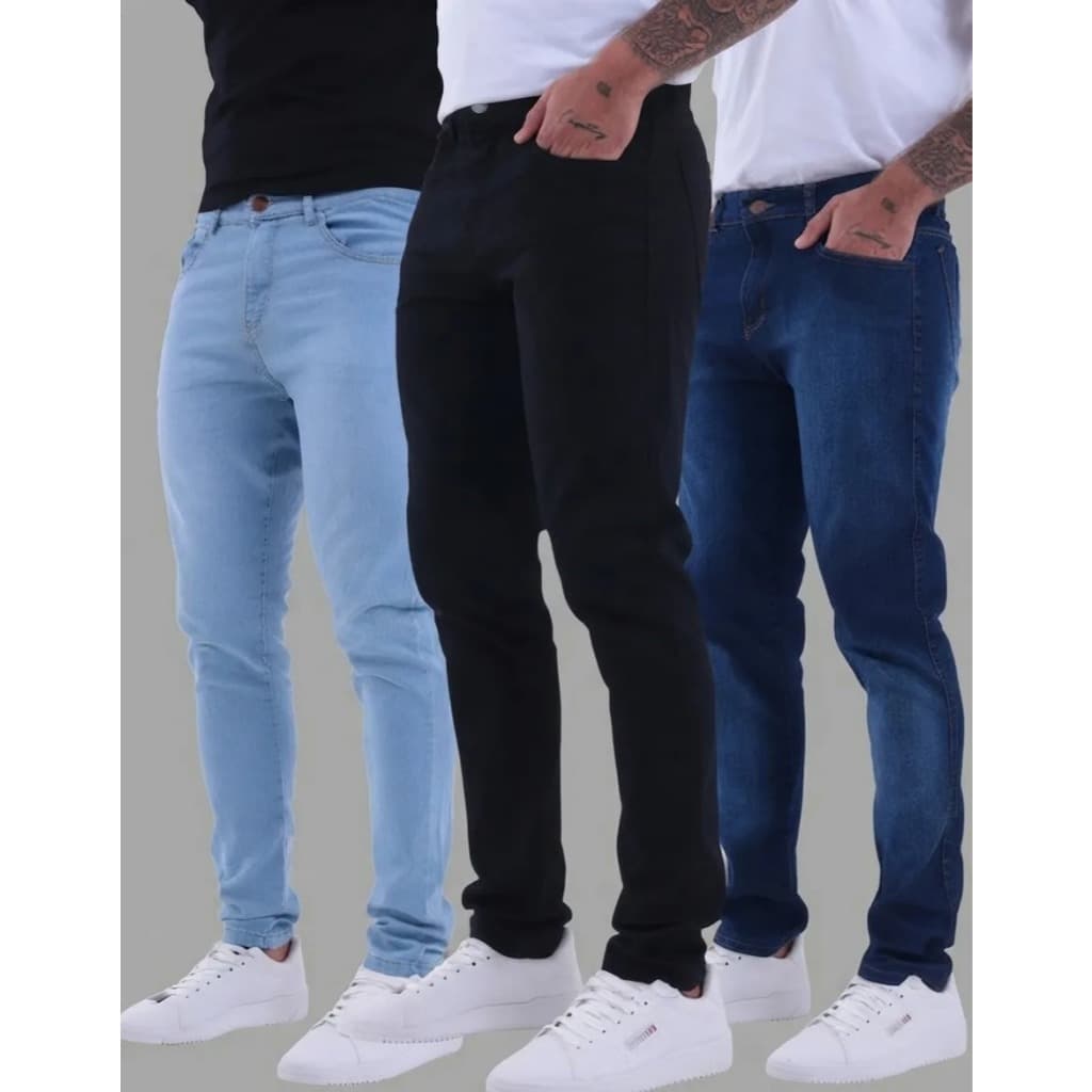 Kit 3 Calças Jeans Masculina Super Skinny Com Elastano