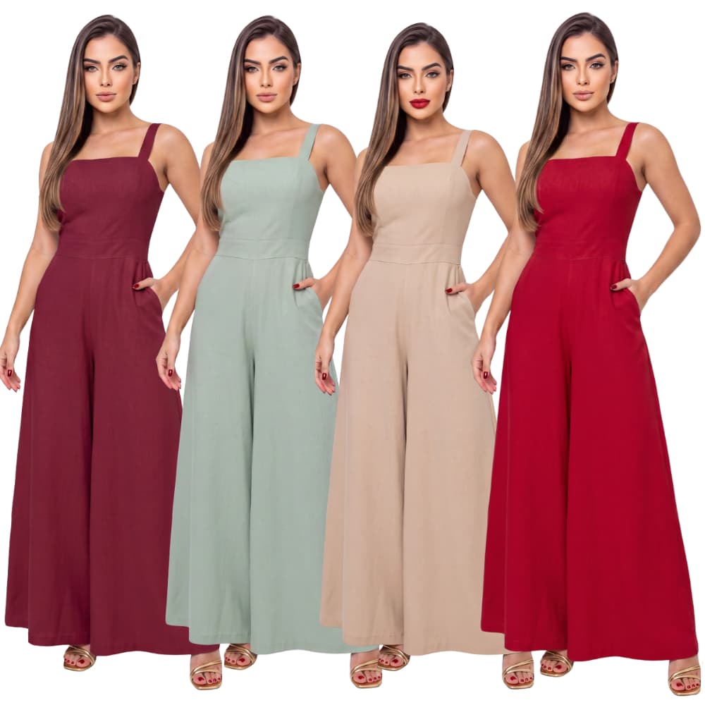 Macacão Longo Feminino Pantalona Sensorial Marrante Social Elegante
