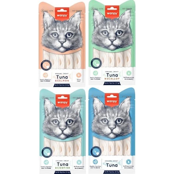 Kit 4 Wanpy Creamy Treat Petisco Cremoso para Gatos 70g – 20 Tubos