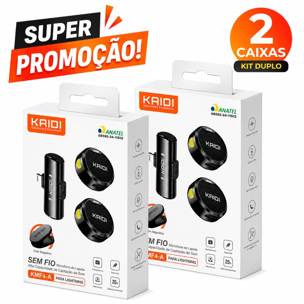 Kit 2 Caixas Microfone KAIDI KMF4 Duplo 4 Microfones Sem Fio