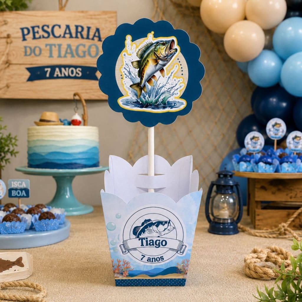Centro de Mesa PESCARIA / Cachepo PESCA / caixinha de mesa