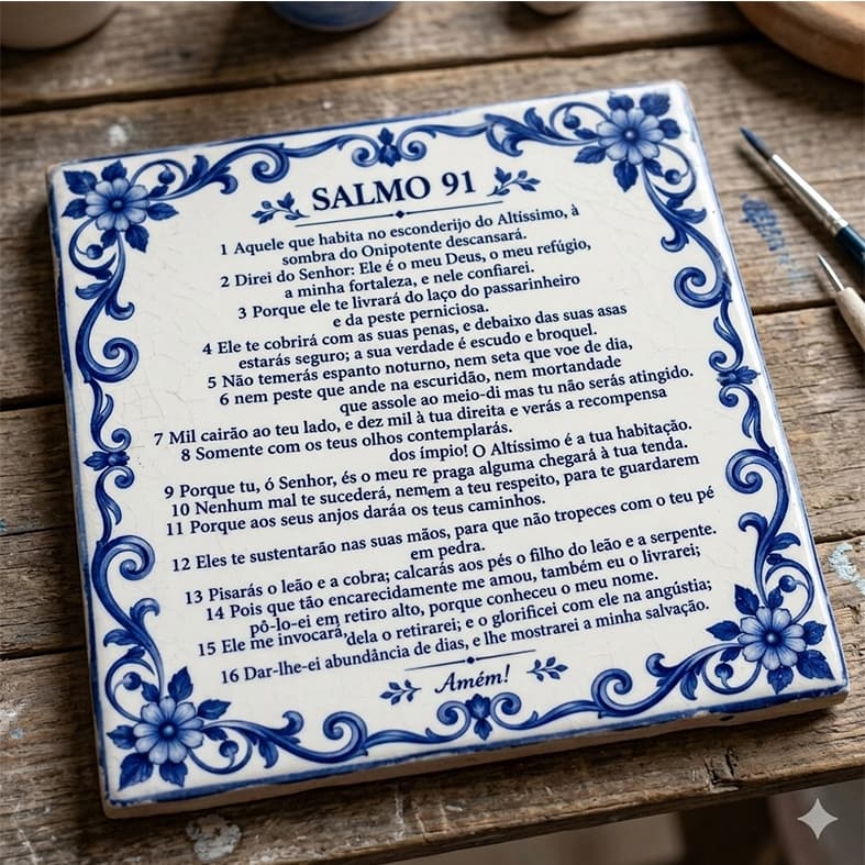 Azulejo Perolado ou liso Salmo 91 com Suporte